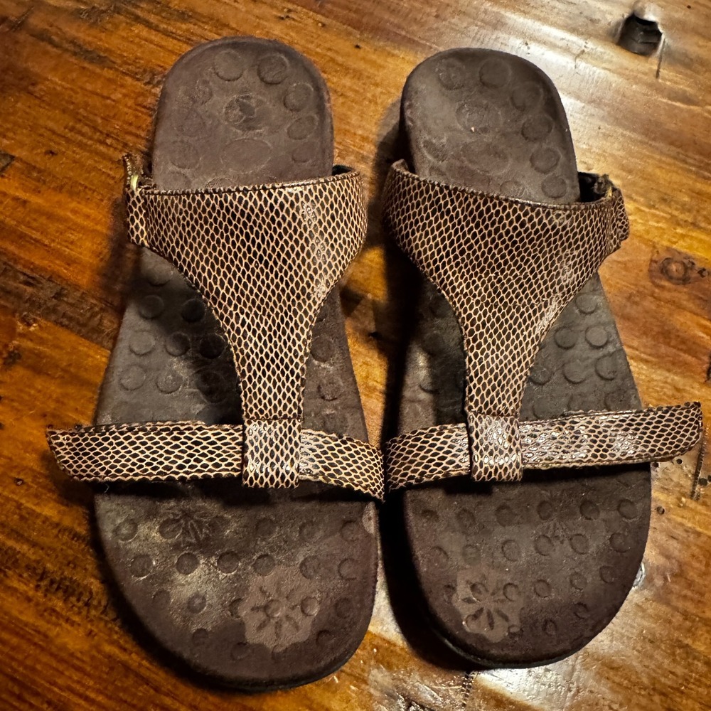 Orthaheel Sandals Womens 8 Slide Brown Snakeskin‎ Slip On Comfort Open Toe Low